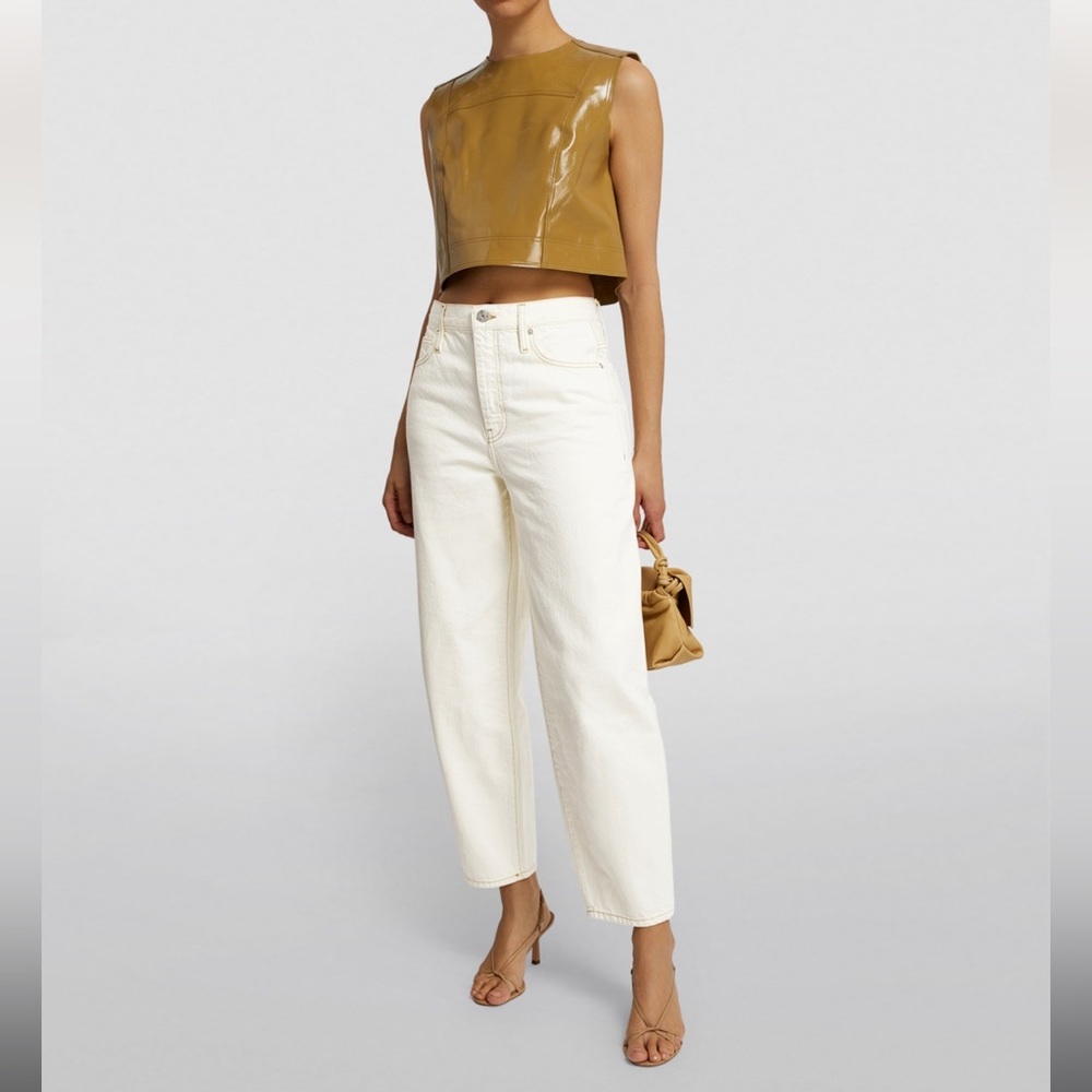 Frame High Rise Barrel Leg Jean in Ecru